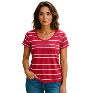 J.Crew Women’s Vintage Pink and White Striped T-Shirt size Large